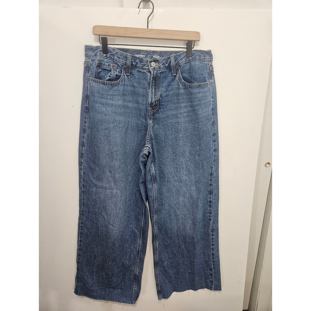 Old Navy Wow Baggy Wide Leg Jeans Medium Wash Raw Hem 12 Tall Mid Rise Denim